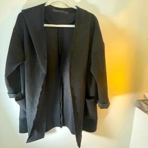 Zara black suede cardigan blazer with pockets